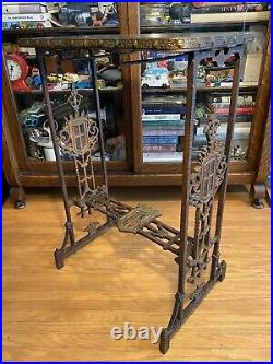 Antique Gothic Religious Side Table Wrought Iron Hammered Details Lions Head