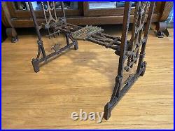Antique Gothic Religious Side Table Wrought Iron Hammered Details Lions Head