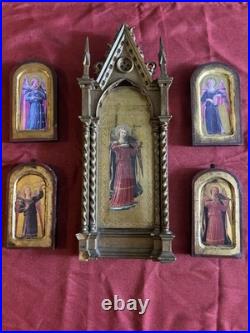 Antique Gothic Style Florentine Renaissance Religious Angels Wood Panels Plaque