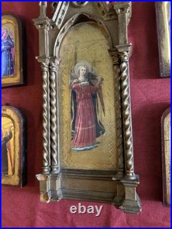Antique Gothic Style Florentine Renaissance Religious Angels Wood Panels Plaque