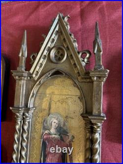 Antique Gothic Style Florentine Renaissance Religious Angels Wood Panels Plaque