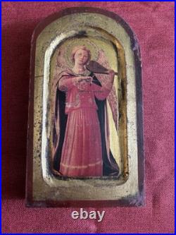 Antique Gothic Style Florentine Renaissance Religious Angels Wood Panels Plaque