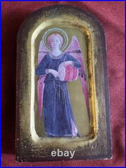 Antique Gothic Style Florentine Renaissance Religious Angels Wood Panels Plaque