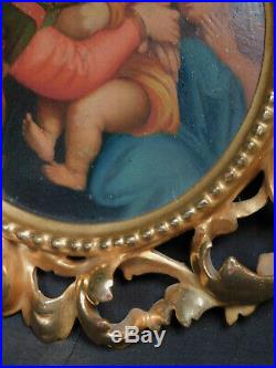 Antique Grand Tour Old Master Painting Gold Leaf Picture Frame Raphael Madonna
