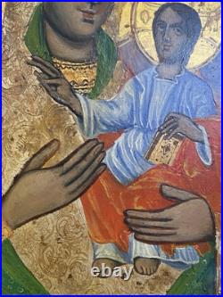 Antique Greek Icon Orthodox Christian Religious Virgin Mary Mother&Jesus Christ