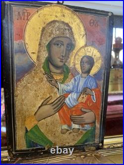 Antique Greek Icon Orthodox Christian Religious Virgin Mary Mother&Jesus Christ