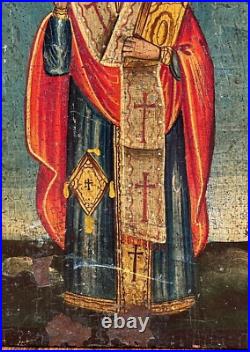 Antique Greek Russian Orthodox Saint Eleutherius Icon Painting Religious 18th C