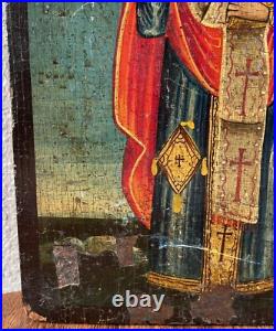 Antique Greek Russian Orthodox Saint Eleutherius Icon Painting Religious 18th C