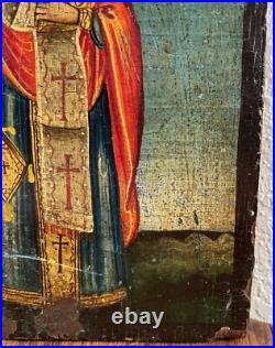Antique Greek Russian Orthodox Saint Eleutherius Icon Painting Religious 18th C