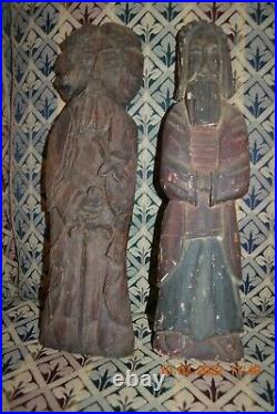 Antique Hand Carved Large Wooden Russian Figurines VERY OLD Religious/Historical