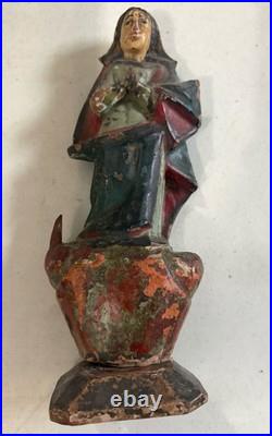 Antique Hand Carved Polychrome Santos Wood Statue Religious Folk Art 8