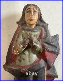 Antique Hand Carved Polychrome Santos Wood Statue Religious Folk Art 8