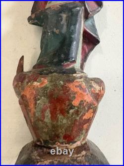 Antique Hand Carved Polychrome Santos Wood Statue Religious Folk Art 8