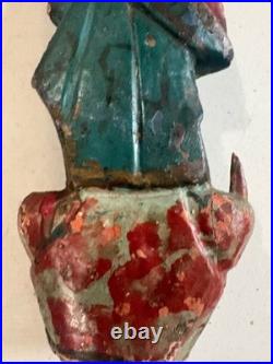 Antique Hand Carved Polychrome Santos Wood Statue Religious Folk Art 8