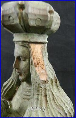 Antique Hand Carved Religious Wooden Santo, Our Lady of Fatima Statue 14
