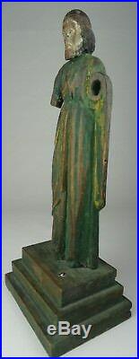 Antique Hand Carved Wood Figure Of Saint Santos Painted Religious Figure