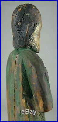 Antique Hand Carved Wood Figure Of Saint Santos Painted Religious Figure