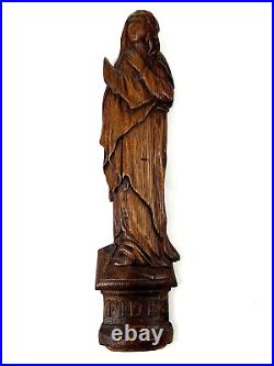 Antique Hand Carved Wood Religious Icon Figure Fides