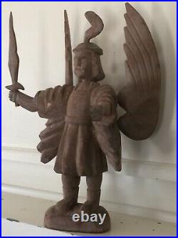 Antique Hand Carved Wooden Religious Folk Art Archangel Michael Statue