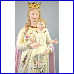 Antique Hand Painted Bisque Religious Statue Virgin Mary & Jesus