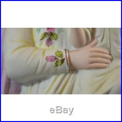 Antique Hand Painted Bisque Religious Statue Virgin Mary & Jesus