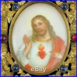 Antique Hand Painted Miniature Porcelain Painting Religious Jesus Portrait Jewel