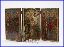 Antique Hand Painted Religious Double Triptych Icon 18/19 C