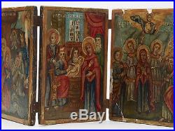 Antique Hand Painted Religious Double Triptych Icon 18/19 C