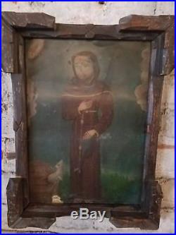 Antique Hand Painted and Framed Retablo Religious Icon Relic