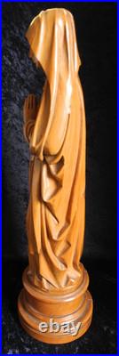 Antique Hand-carved Wooden Praying Virgin Mary Madonna Statue On Detachable Base