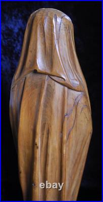 Antique Hand-carved Wooden Praying Virgin Mary Madonna Statue On Detachable Base