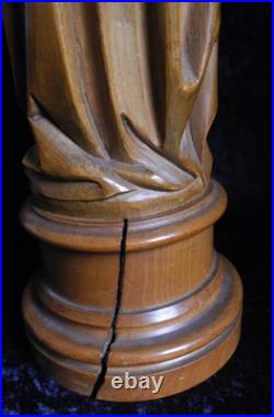 Antique Hand-carved Wooden Praying Virgin Mary Madonna Statue On Detachable Base