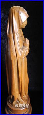 Antique Hand-carved Wooden Praying Virgin Mary Madonna Statue On Detachable Base