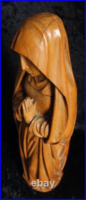 Antique Hand-carved Wooden Praying Virgin Mary Madonna Statue On Detachable Base