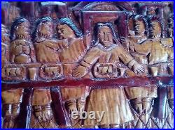 Antique Handcarved The Last Supper Wood Plaque Religious /Art/Ancient Estate