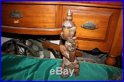 Antique Hindu Wood Carved Statue-Woman God In Prayer-Religious Spiritual-Glass