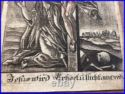 Antique Holy Card 1700's Religious Print Christ Cross Mary Magdalen