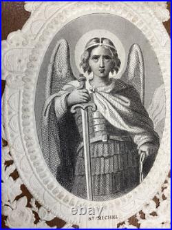 Antique Holy Card Religious Print St Michael Archangel c 1850