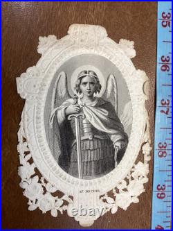 Antique Holy Card Religious Print St Michael Archangel c 1850