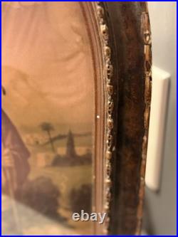 Antique Holy Family Chromolithography in Ornate Religious Frame Need Restoration