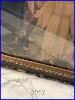 Antique Holy Family Chromolithography in Ornate Religious Frame Need Restoration