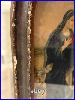 Antique Holy Family Chromolithography in Ornate Religious Frame Need Restoration