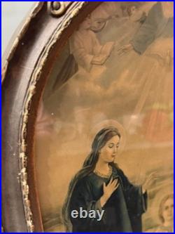 Antique Holy Family Chromolithography in Ornate Religious Frame Need Restoration