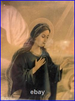 Antique Holy Family Chromolithography in Ornate Religious Frame Need Restoration