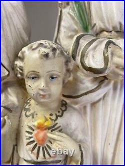 Antique Holy Family Handpainted Plaster Large Christian Religious Jesus Marked