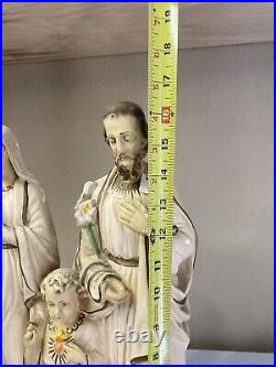 Antique Holy Family Handpainted Plaster Large Christian Religious Jesus Marked