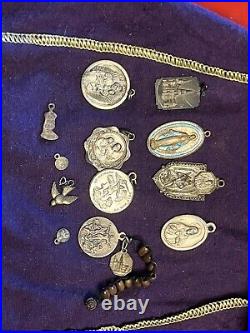 Antique Holy Mary Religious Jesus Charms Pendants Vintage French medailles