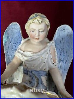 Antique Holy Water Font Bisques Angel Cherubs Putti Child Figurine Religious