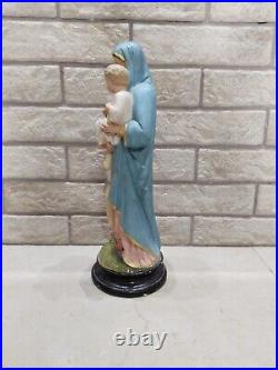 Antique Holy art Virgin Mary and Baby Jesus Statue Hand Made Religious Porcelain