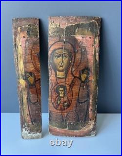 Antique Icon Mother of God Oranta Sign Religious Art 9.5 x 5.9 Original Letter